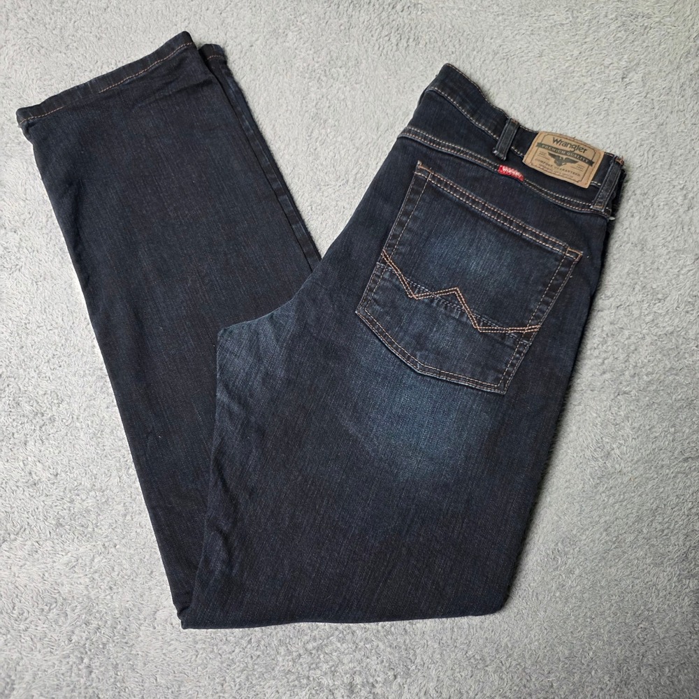 Wrangler Mens 34x30 Slim Straight Jeans Dark Wash Stretch Denim 92SSWRV